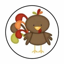 48 BABY TURKEY THANKSGIVING ENVELOPE SEALS LABELS STICKERS 1.2" ROUND