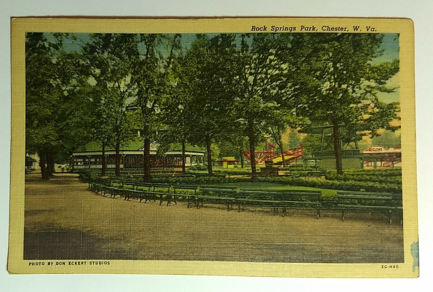 Postcard Rock Springs Amusement Park Chester West Virginia Cyclone Rare