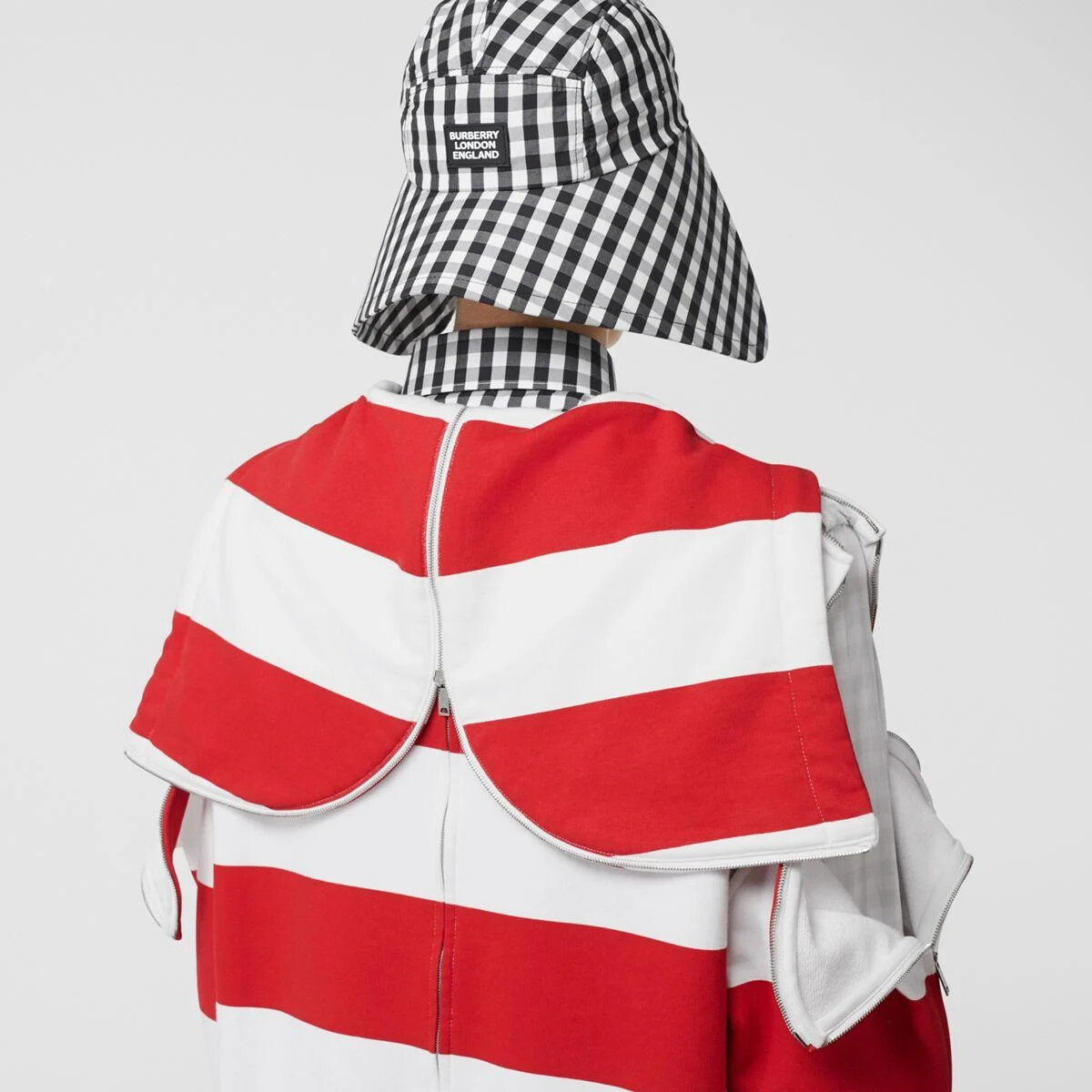 BURBERRY RED 2 IN 1 WHITE STRIPED COTTON LOGO DETACHABLE ZIP
