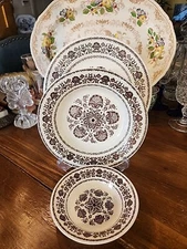 Vintage 3 Piece Brown Transferware Royal Wellesley Plate Bowl USA