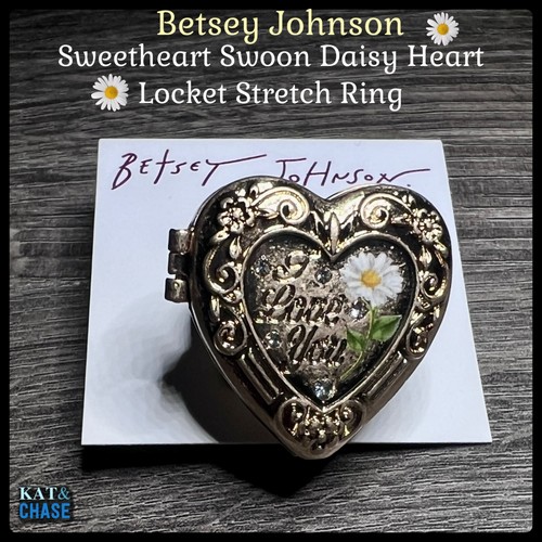 Betsey Johnson Heart Locket Stretch Ring Sweetheart Swoon Butterfly - 第 1/10 張圖片