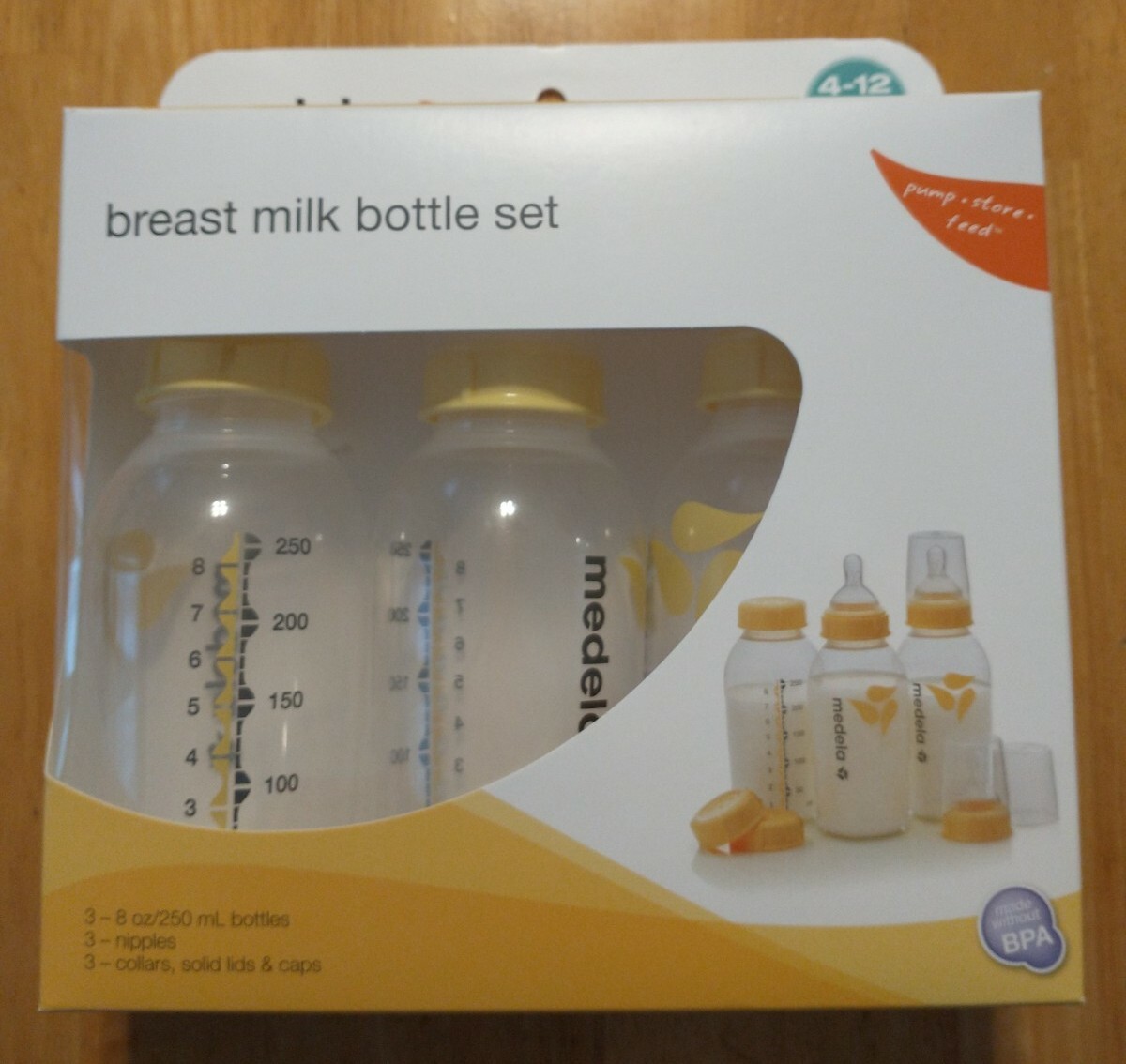 Medela Breast Milk Bottle Set 4-12 Month Medium-Flow Nipple 8oz