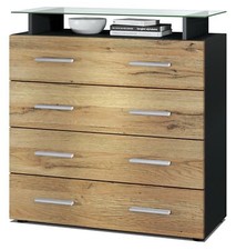 Kommode Schrank Anrichte Sideboard Pavos V2 in Schwarz - Hochglanz & Naturtöne