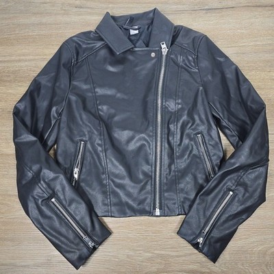 Divided H&M Faux Leather Black Biker Jacket  Women Moto Full Zip Slim Fitted S