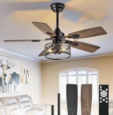 Depuley 42-Inch Ceiling Fans with Lights Caged Ceiling Fans Dual Finish 5 Blades