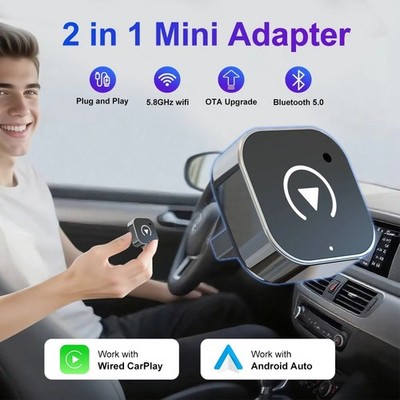 2026 2-in-1 Wireless CarPlay & Android Auto Adapter   Wired to Wireless Dongle,