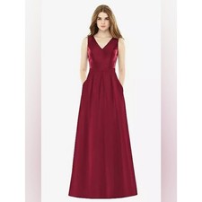 Alfred Sung Elegant V-Neck Burgundy Evening Dress Bridesmaid Dress Size 10R New