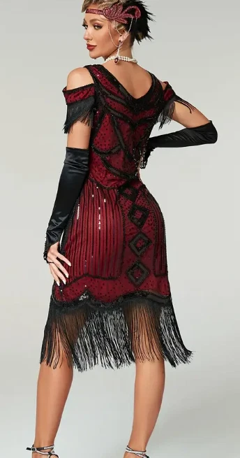 FLAPPER 1920s DRESS-Vintage Style 1920s Flappe Dress - Sequined Tassel, LGE - Image 2 of 4