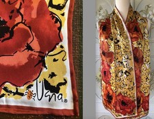 VTG 80s VERA NEUMANN SCARF OBLONG WHITE RED PINK GOLD-YELLOW BLACK ABSTRACT EUC