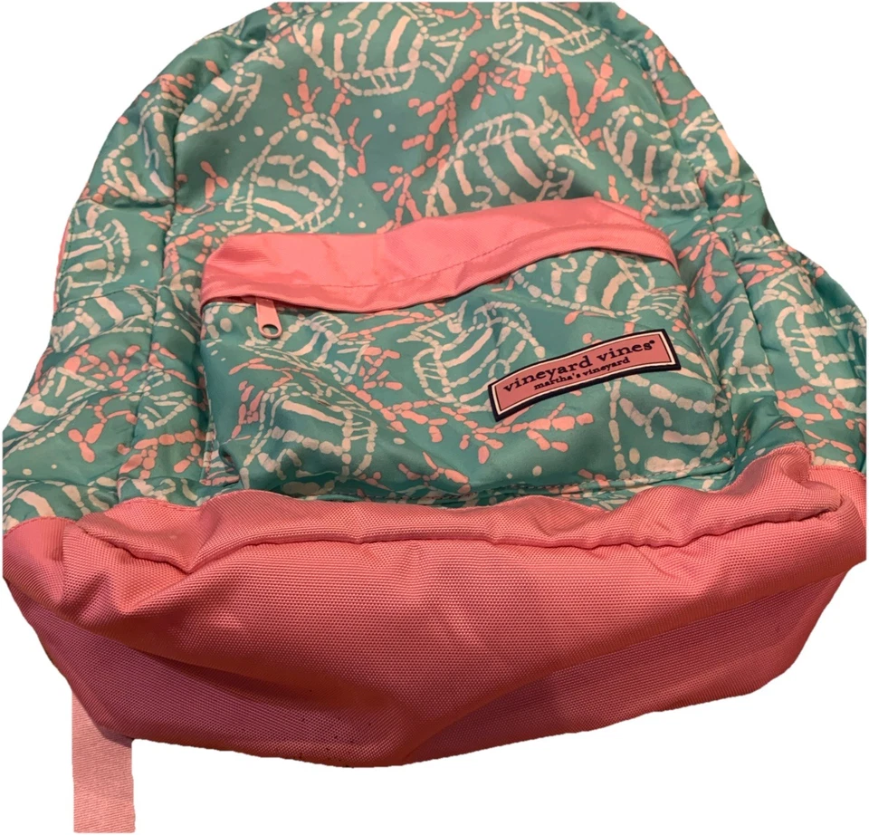 Rare Vineyard Vines Preppy Pink And Green School Travel Backpack 18” X 15” X 4” - Image 3 of 4