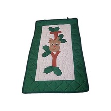JOY Reindeer Hand Stitched Quilted Christmas Wall Hanging Quilt 21.5 X 35