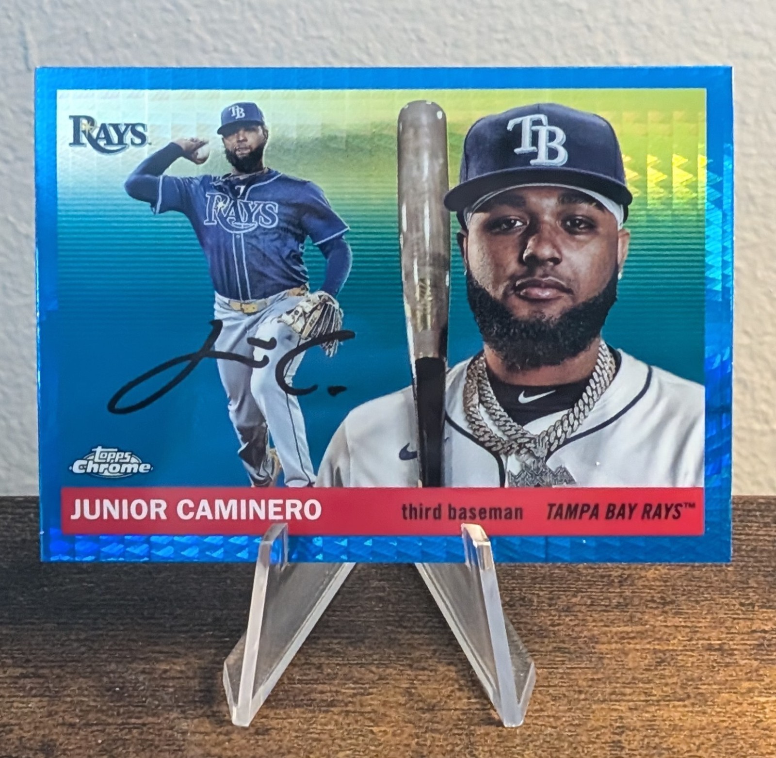 2025 Topps Chrome Platinum #168 Junior Caminero Blue Prism Refractors