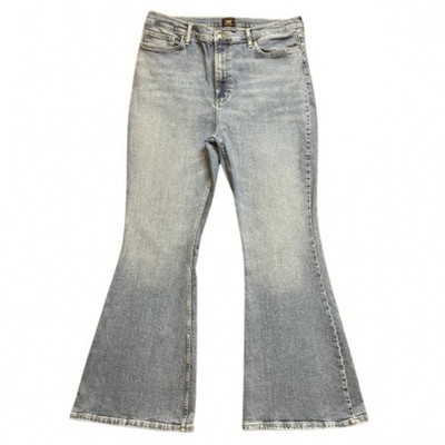 Y2k LEE Jeans Womens 34 x32 Flare Bell Bottom Wide Leg Medium Wash Stretch Denim