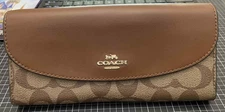 COACH Large Slim Envelope Wallet In Signature Canvas Tan Smooth Leather
