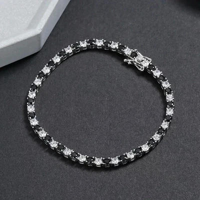 8Ct Round Lab Created Black Diamond Tennis Bracelet 14K White Gold Plated 7.5"In - image 1 of 4