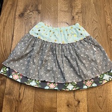Matilda Jane Floral Tiered Skirt, Girls Size 12 Aqua Teal Gold Polka Dot