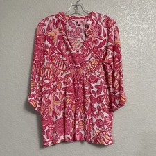 Lilly Pulitzer Tunic Tee Top Womens M Preppy Shell Beach Print Pink