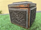 19thC INDIAN SANDALWOOD TEA CADDY WITH INTRICATE RELIEF CARVINGS c1880s
