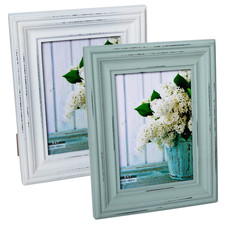 Buecasa Rustic 5X7 Inches Wooden Picture Frame Pack Of 2 Vintage Cyan And White