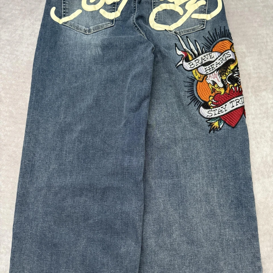Jeans Ed Hardy De Colección Para Hombres 30 Deletreados Bordados Anchos Sueltos Logo Hip Hop Y2K Foto 3 de 4