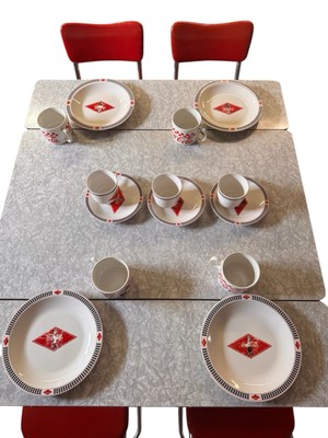VTG MCM 1940s Lloyd Formica Top Chrome Base Dining Set 4 Chairs