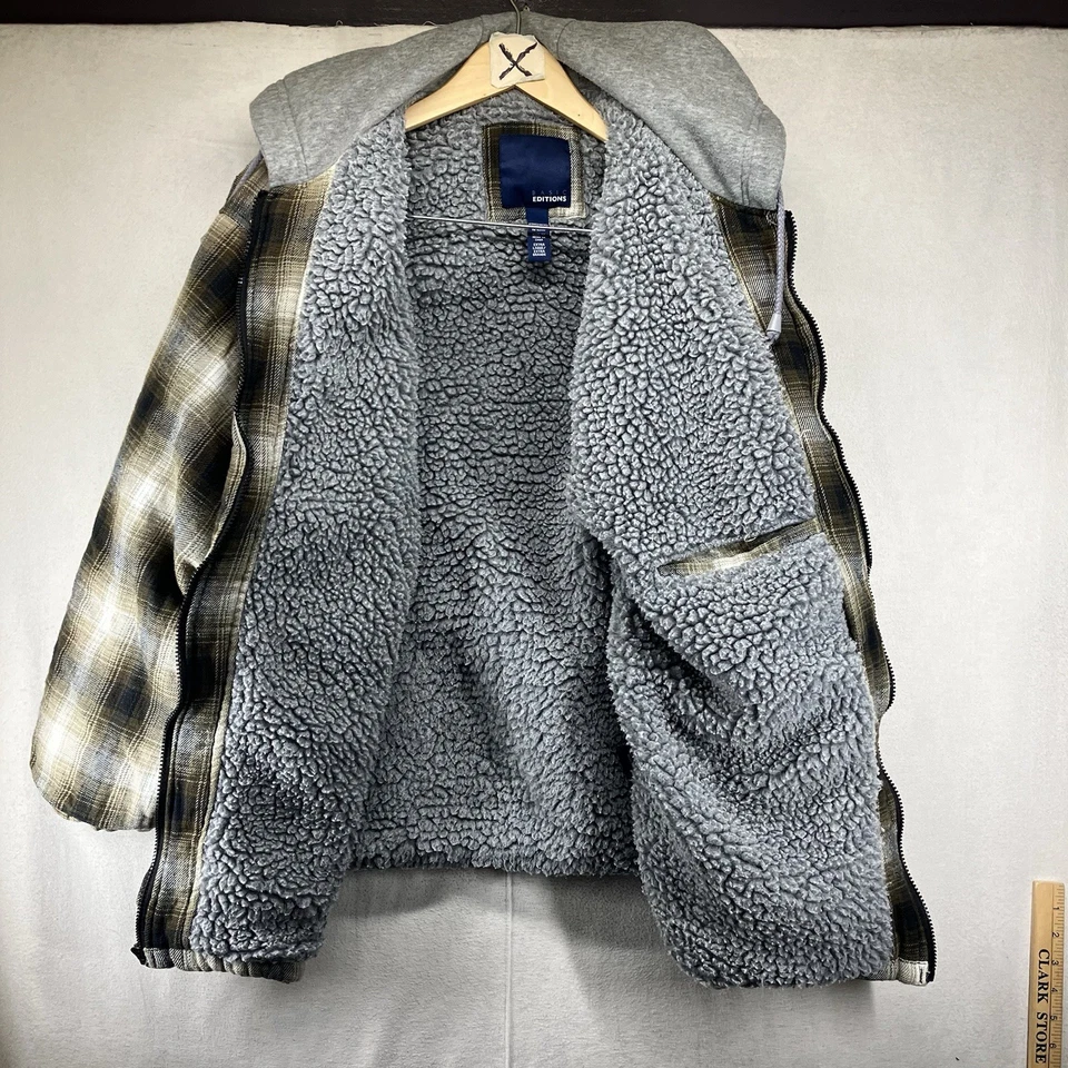 Sudadera con Capucha Para Hombres Años 90 XL Sherpa Forrada Cremallera Completa Marrón A Cuadros Ropa de Calle Bolsillo a Presión y2k Foto 3 de 4