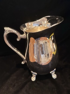 Vintage Leonard Silverplate Pitcher 2 Qt, Ice Lip, Carved Handle, Claw Feet