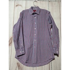 Bergamo New York Mens Fitted Plaid Dress Shirt Button Down Long Sleeve Size M