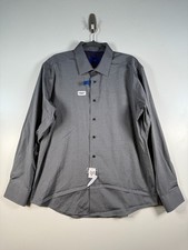 BNWT Egara Men Button Up Stretch Slim Fit Non Iron Preppy Shirt Gray Sz XL 24x31