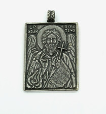 St John the Baptist Pendant Orthodox Icon Silver Tone Necklace 48mm Vintage