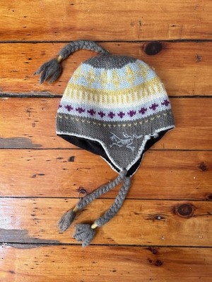 Arc'teryx Knit Beanie Hat Ear Flaps Lined Gray Yellow White Men's