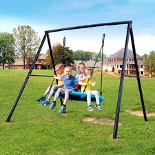 440lbs Metal Playground Swing Set with Saucer Swing Frame Kids Adults Backyard