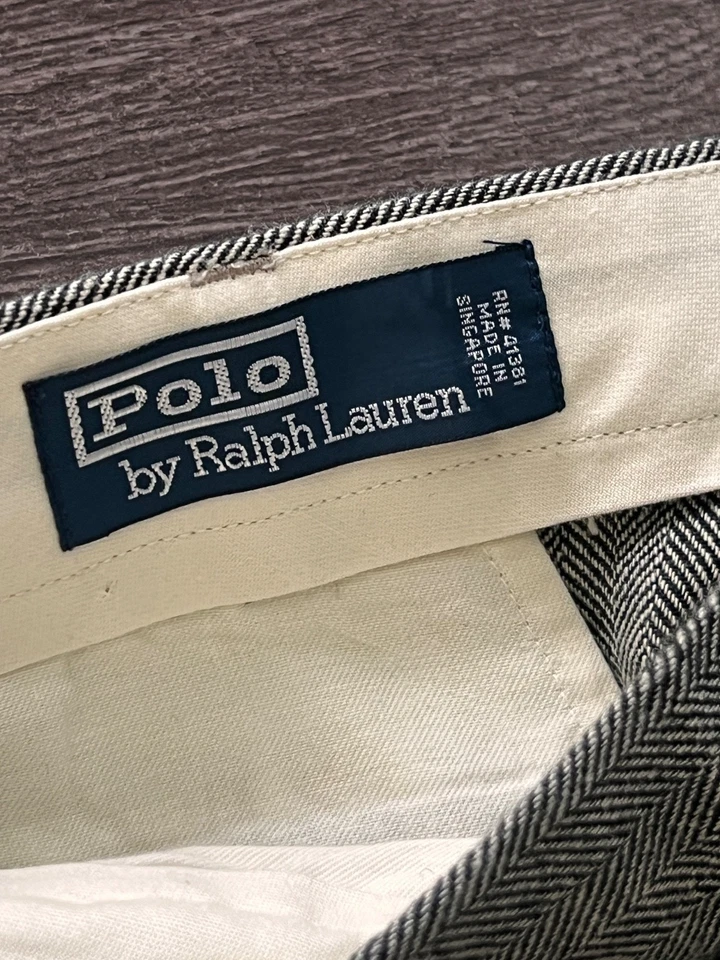 Pantalones Polo Ralph Lauren Vintage 36x32 Espiga Lino Algodón Gris Informales Foto 4 de 4