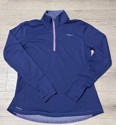 Saucony Run Shield Performance Pullover Women s Sz L Purple 1/4 Zip Long Sleeve