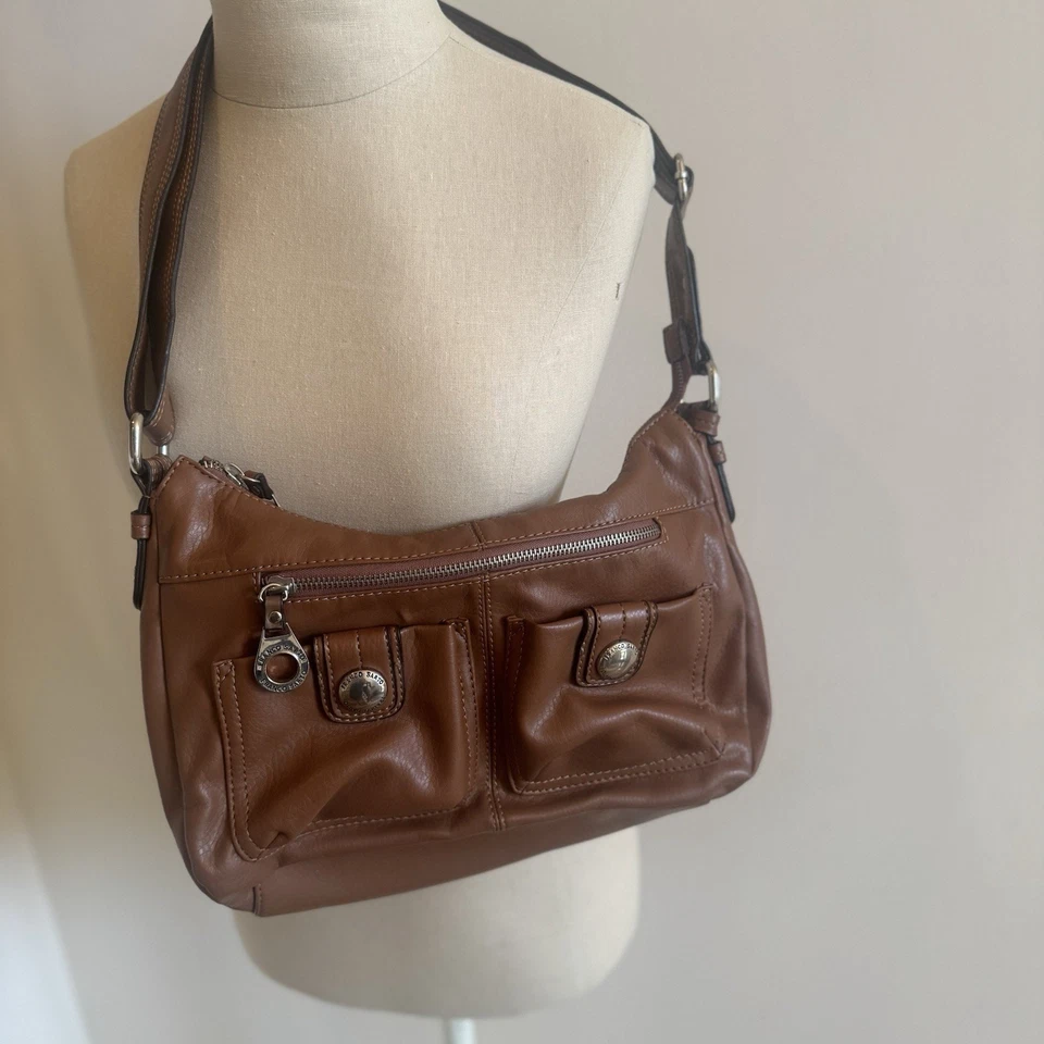 Franco Sarto Brown Faux Leather Handbag Purse Crossbody Shoulder Bag Pockets - Image 2 of 4