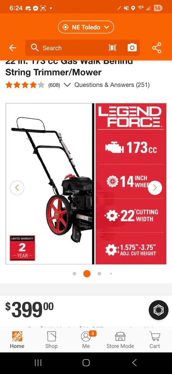 Legend Force 22” 173cc Gas Walk-Behind String Trimmer/Mower | eBay
