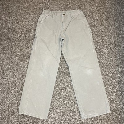 Carhartt Pants Mens 34x30 Beige B11 DES Duck Canvas Work Carpenter Paint Stains