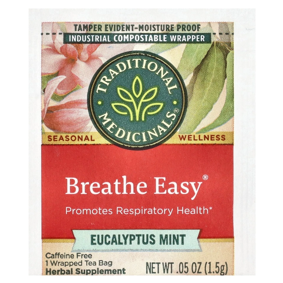 Breathe Easy®, menta de eucalipto, sem cafeína, 16 saquinhos de chá embrulhados, 0,85 oz (24) - Imagem 3 de 3