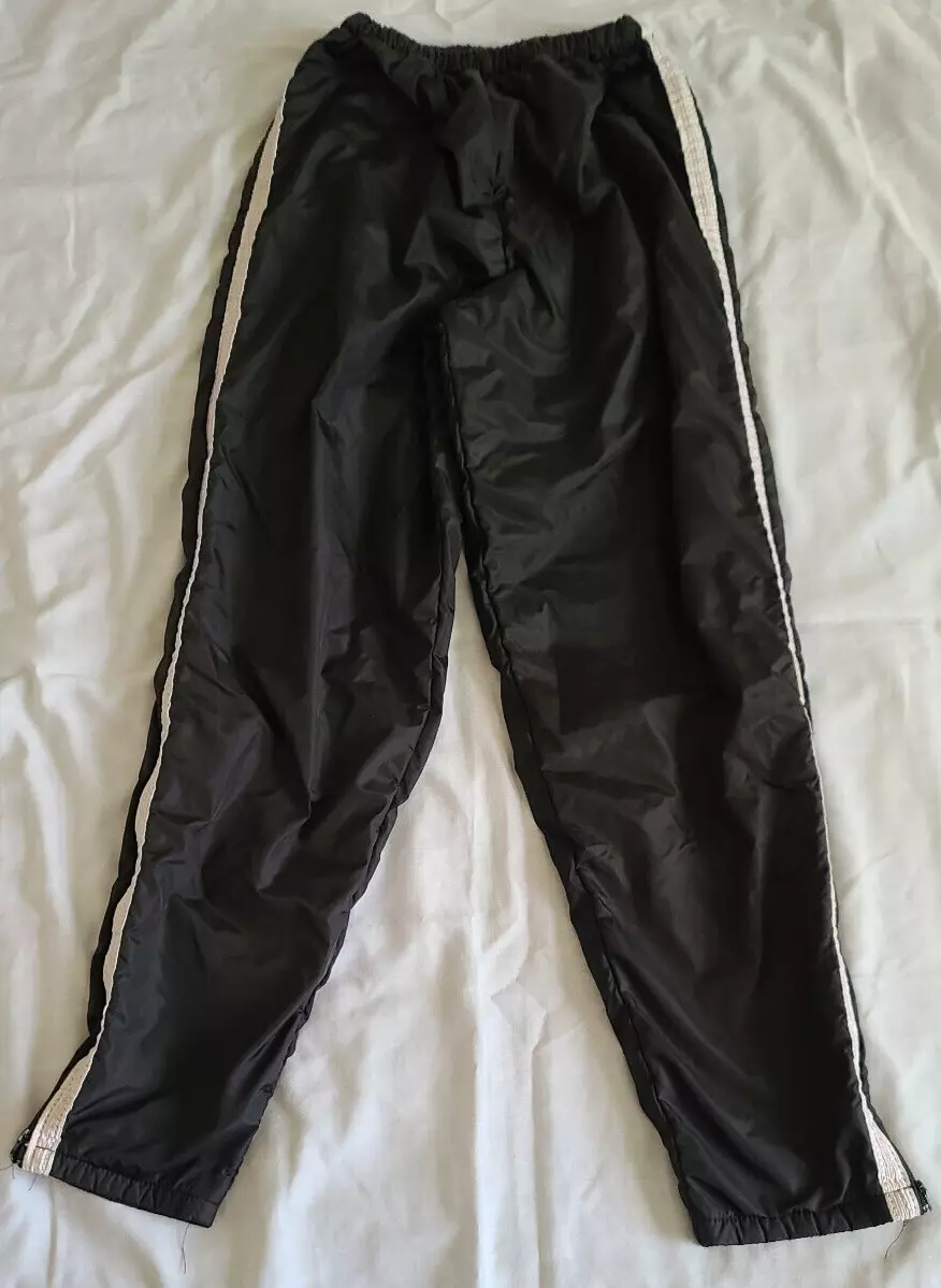 IN PLAY LINED NYLON TRACK PANTS BLACK W/PINK &WHITE STRIPES SIZE S 32'INSEAM