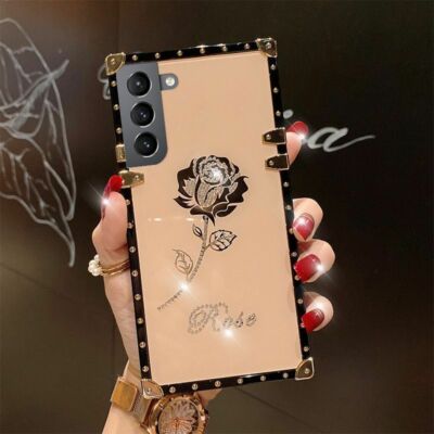 For Samsung Galaxy S25 Ultra S24 S23 Note20 Case Rose Flower Bling Glitter Cover