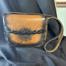 Vintage Burnished Hippie Hand Tooled Leather Boho Saddle Shoulder Bag Mandala