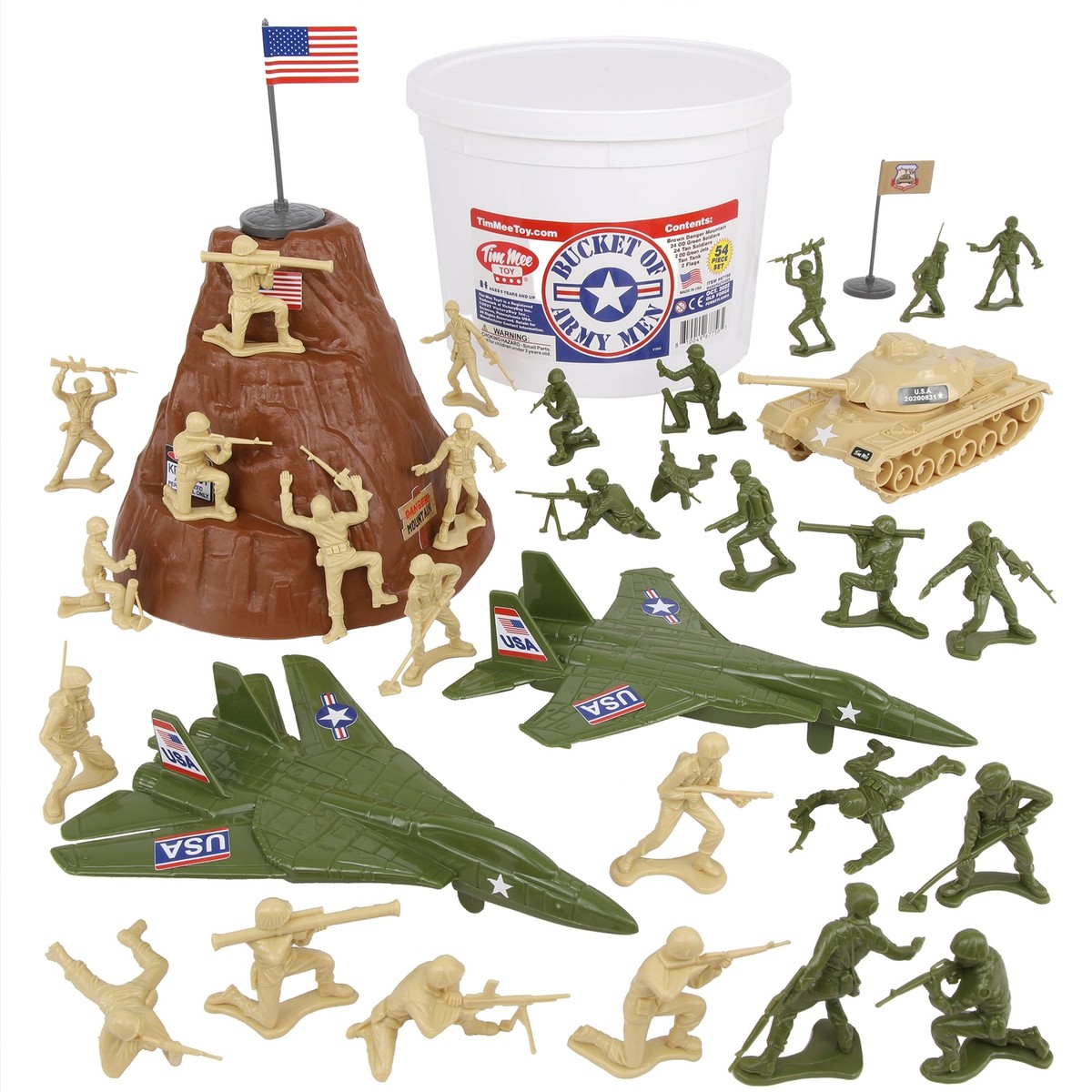 TimMee Processed Plastic Bucket of Army Men Tim Mee Tank Soldier
