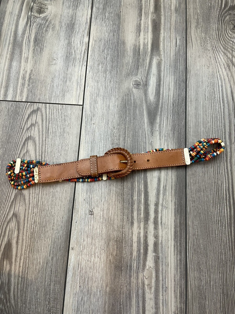 Genuine Leather & Colored Bone Bead Belt Made in India Fits  display picture 1
