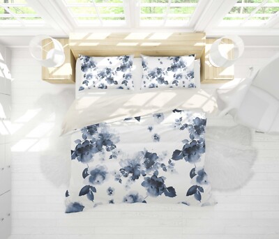 3D Blue Ink Floral Quilt Cover Set Bettwäsche Sets Kissenbezüge 64