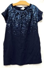 230650 Girls 6 CREWCUTS Blue Sequined S/S A Line Cotton Modal Knit Dress EUC