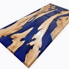 60"x30" Rectangle Shape Blue Resin Epoxy Table Top Live Edge Wooden Furniture