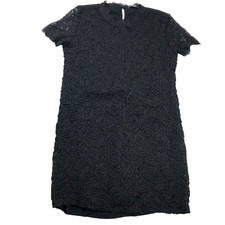 Zara Shift Dress Black L Lace Overlay Floral Embroidered Flutter Sleeve Lined