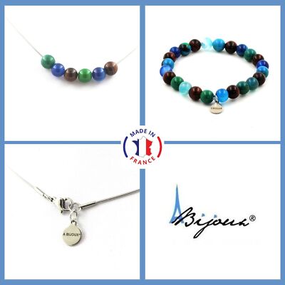 Schmuck Armband Halskette Perlen rotes Tigerauge + Chrysokolle + persönliche Größe