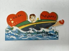 Vintage Valentine Mechanical Speed Boat Boy Driving