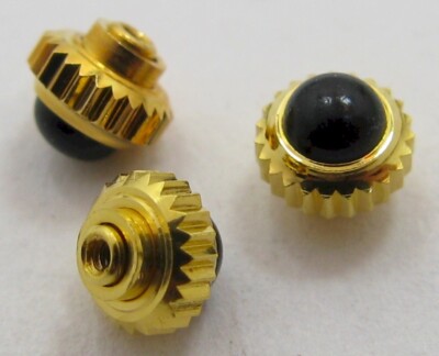 NEW 1 yellow gold plated Crown &  black cabochon stone diameter 3.7 mm